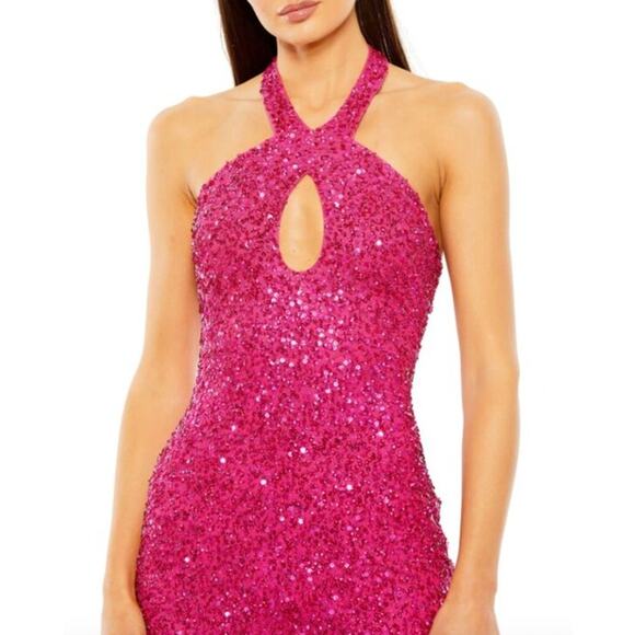 MAC DUGGAL Dress Size 10 Evening Gown Sequin Fringe Halter Neck NEW Pink Fuchsia - Picture 7 of 8